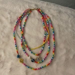 Handmade colorful seed beads smiley face and evil eye 4 in one necklace
